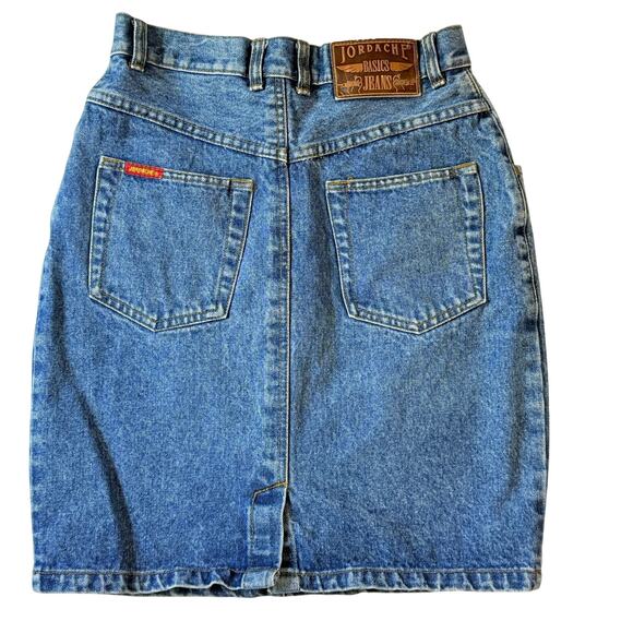 Vintage 90s Jordache High Waist Blue Denim Button Front Jean Skirt 7/8 - Picture 3 of 10